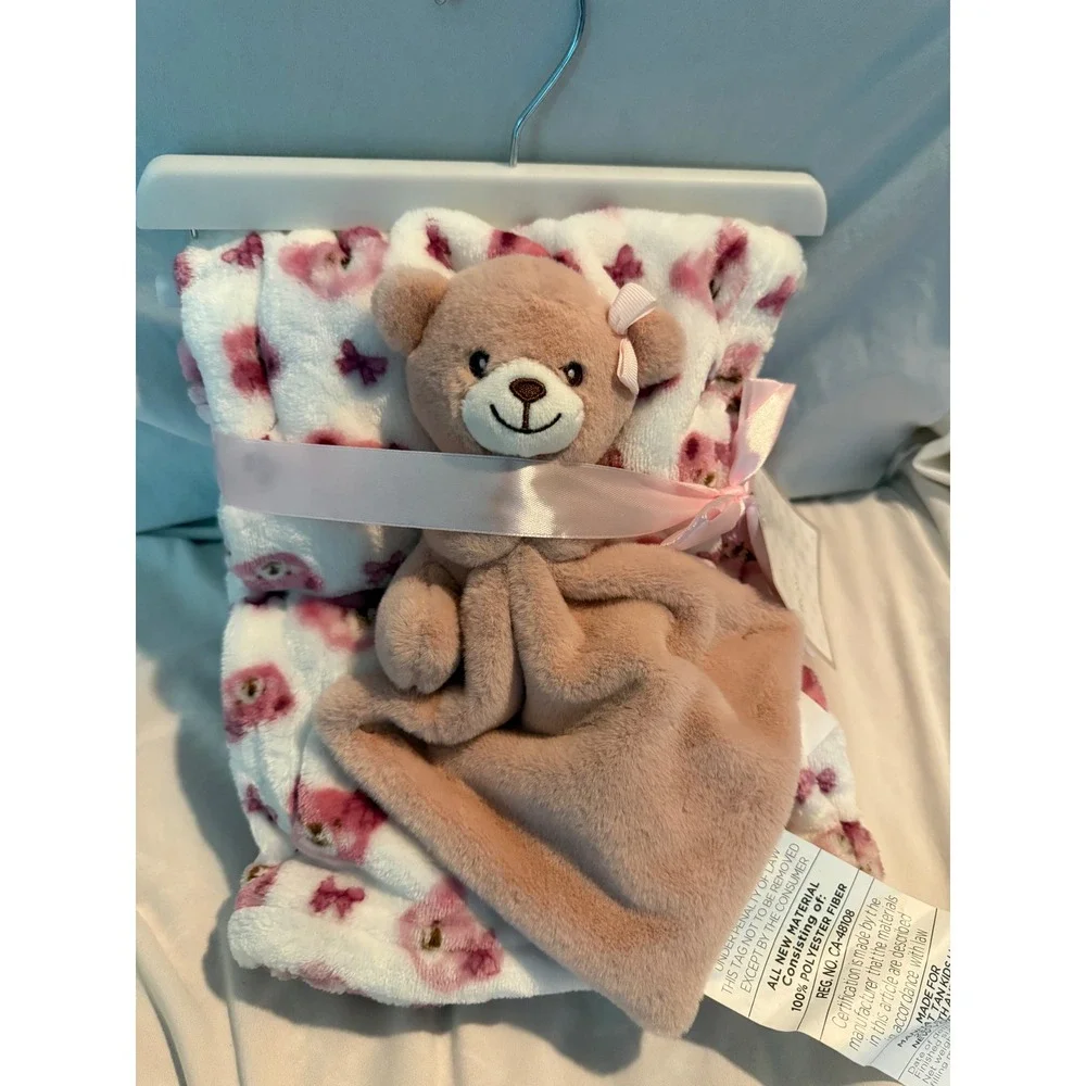 New Little Wonder Bear Baby Blanket Gift Set Girl 30x36 Floral Soft Lovey